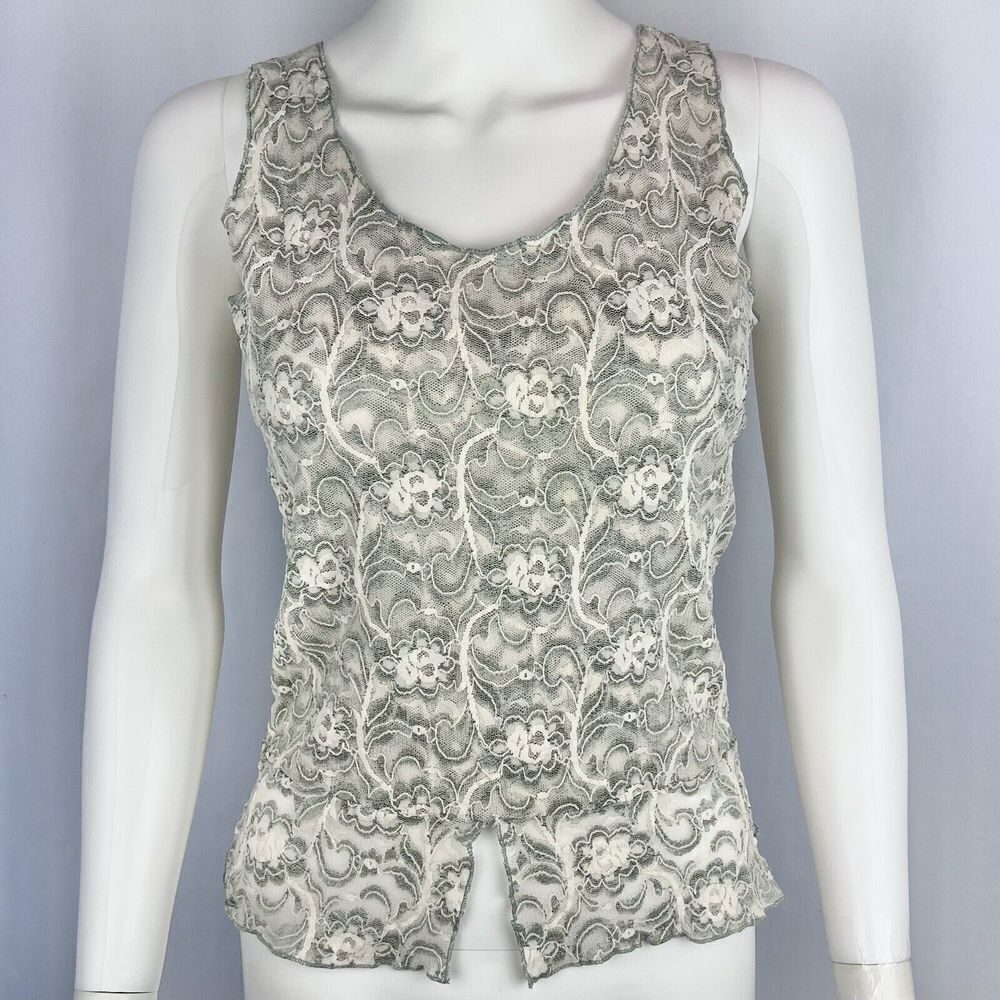 Fiore Sage Green White Floral Cottage Y2K Lace Lingerie Tank Top